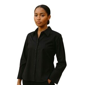 NWT H&M Edition Black Button Up‎ Shirt Women XS Long Sleeve Collared Blouse